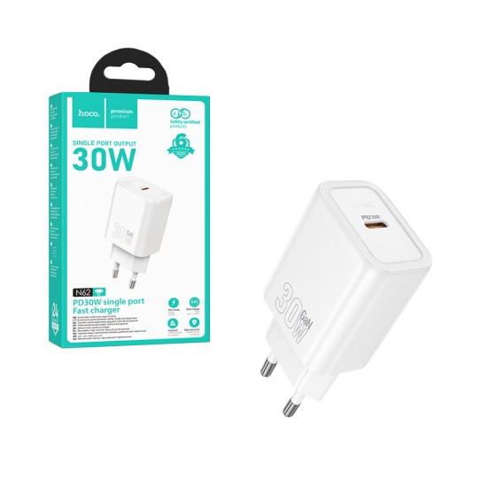 Adaptador Hoco N62 Gentle PD30W Tipo-C Branco Adaptador Hoco N62 Gentle PD30W Tipo-C Branco